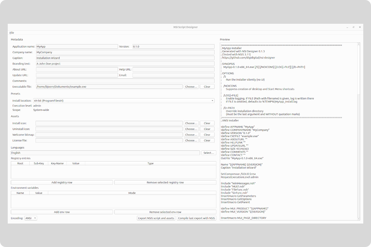 NSI-Designer GUI screenshot