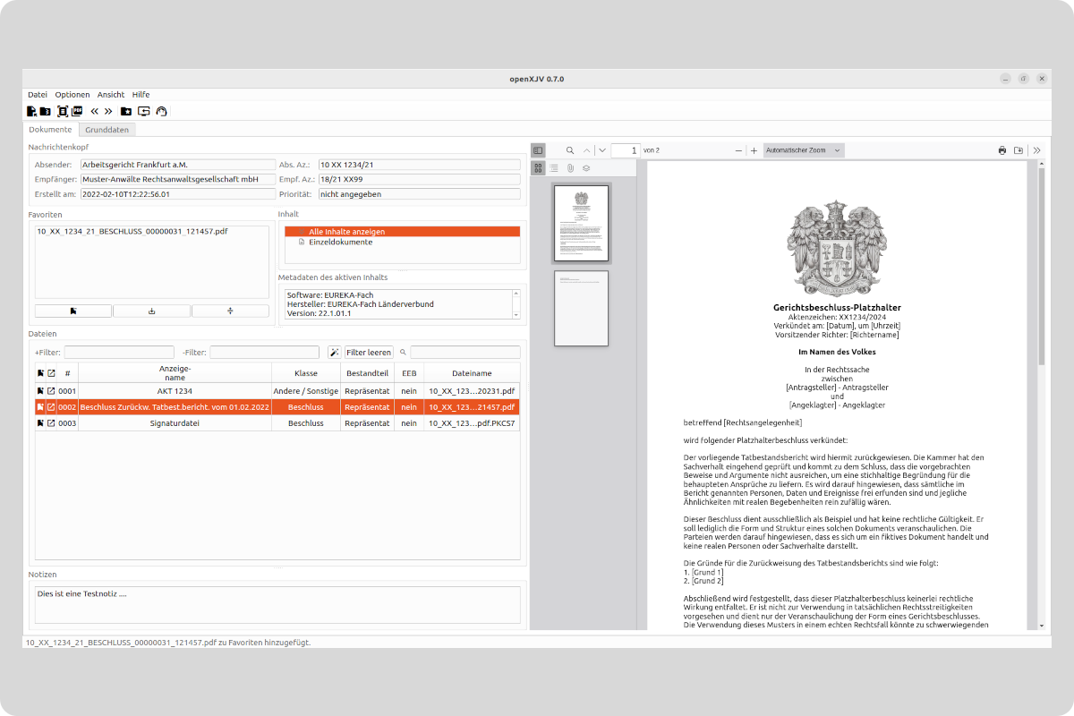 Screenshot XJustiz-Viewer openXJV